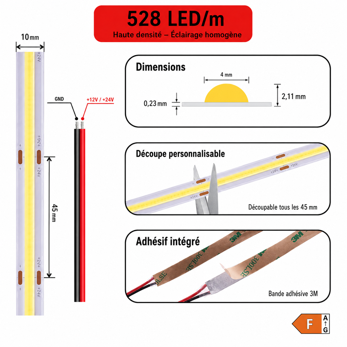 Ruban LED COB 528 LED/m — Vert
